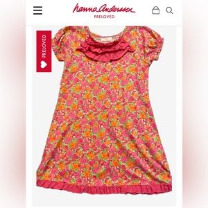 Hanna Andersson ruffled neck, floral print girls dress. Size euro 120 cm/US 6X-7